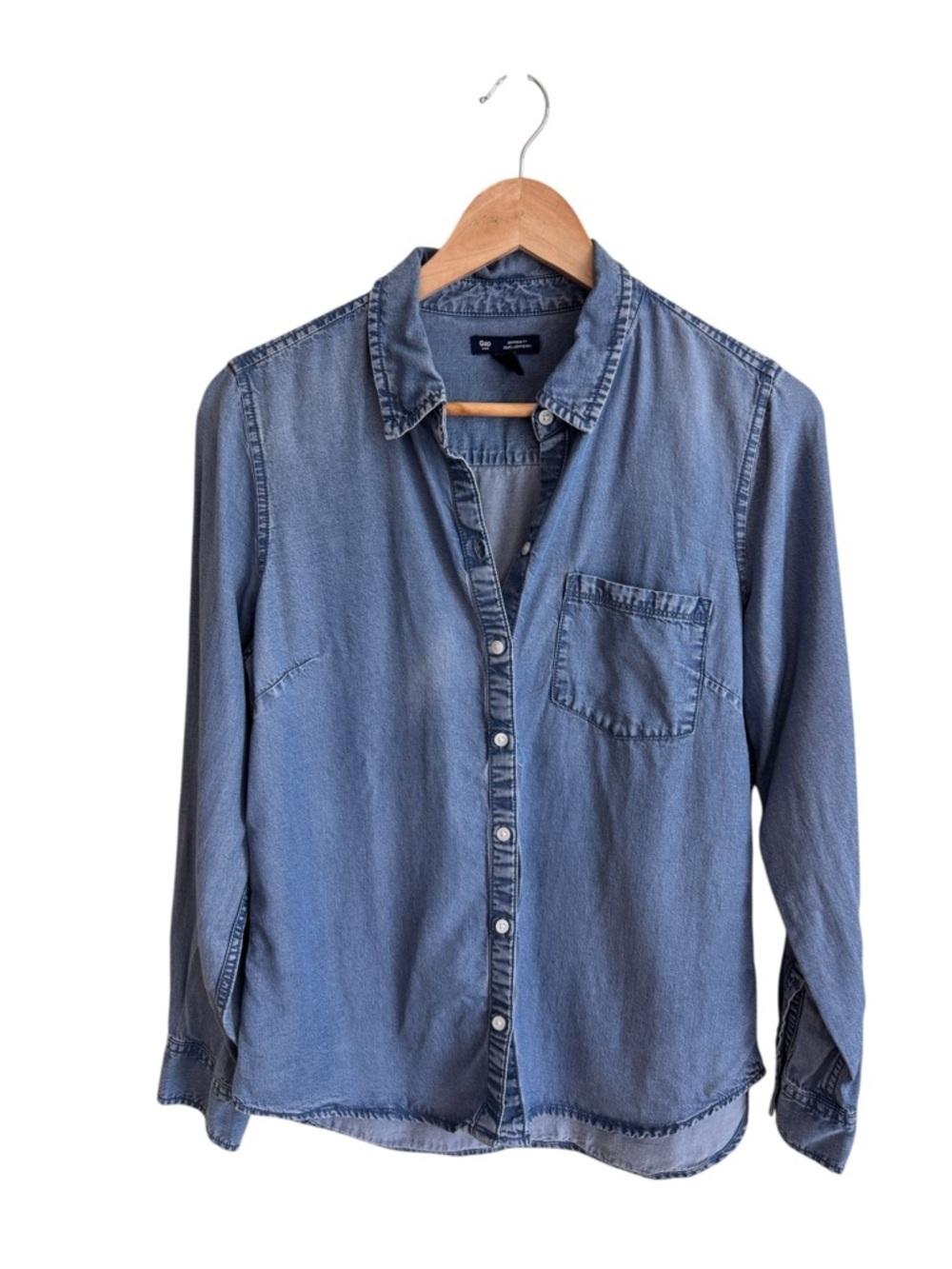 GAP Blue Chambray Button Up Collared Long Sleeve Shirt Womens Size S